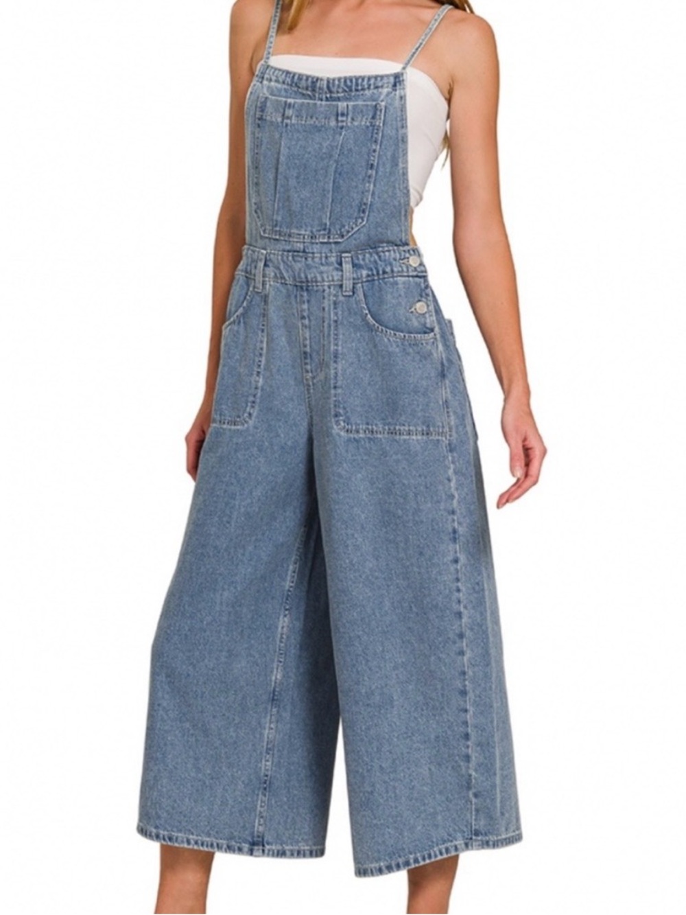 Oli & Hali Light Blue Wide-Leg Denim Overalls